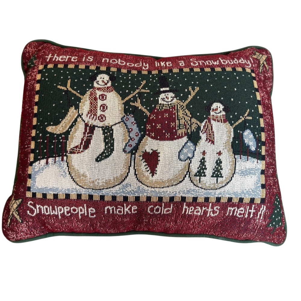 Snowmen Christmas Tapestry Pillow Embroidered Holiday Decor Throw